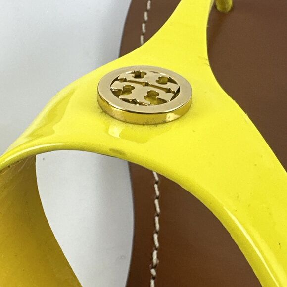 Tory Burch Cameron Thong Sandal Yellow Patent Leather Flat Slip On Womens 10 - Picture 9 of 13